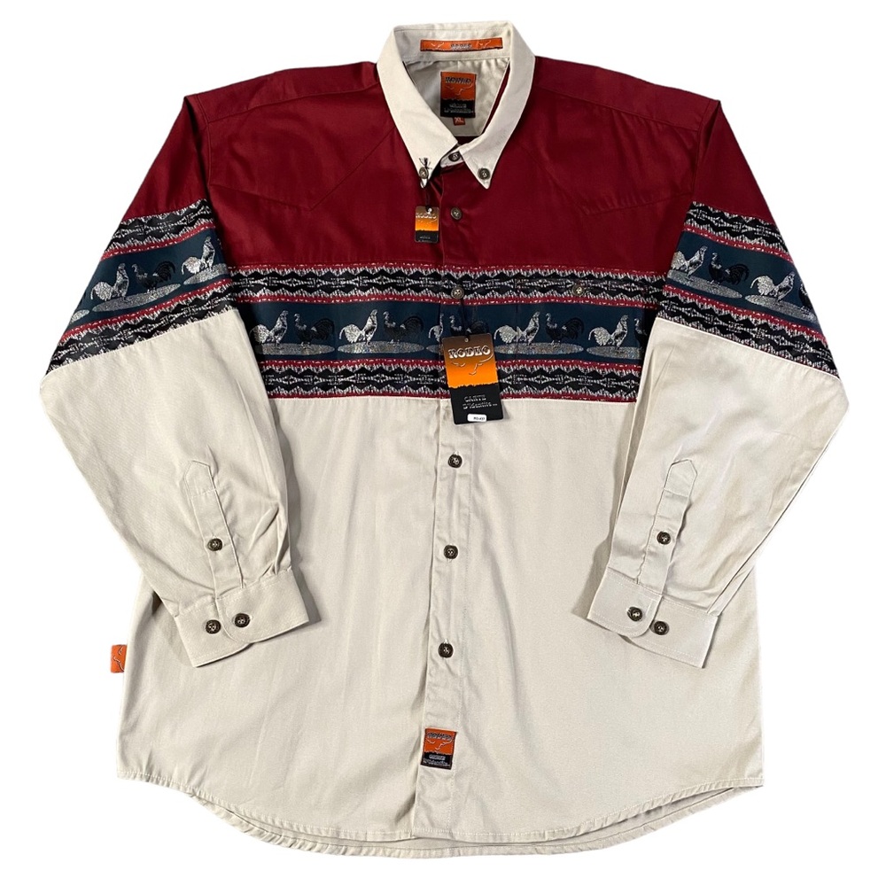 Vintage Rodeo Carte D'identite Shirt Men Large Red Beige Rooster Gaucho Western